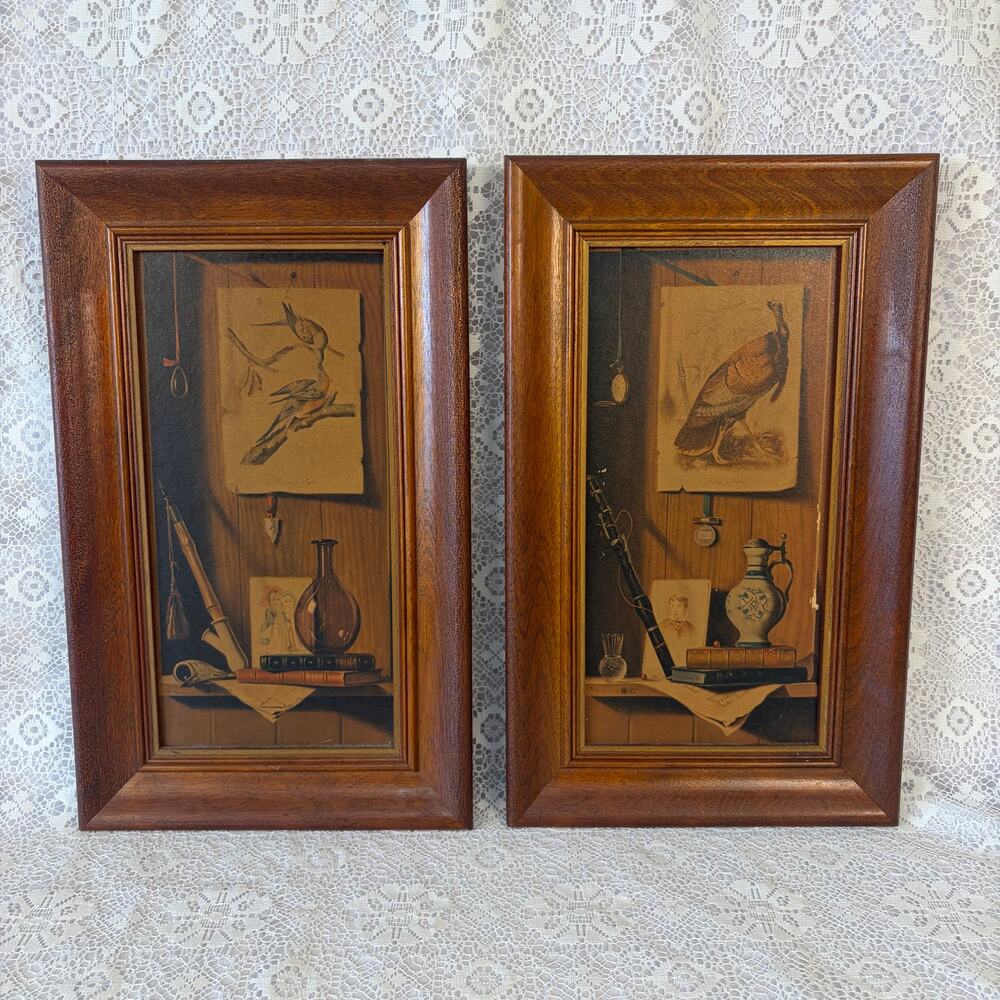 Vintage Franklin Hunting Cabin Still Life Print Set in Wood Frames